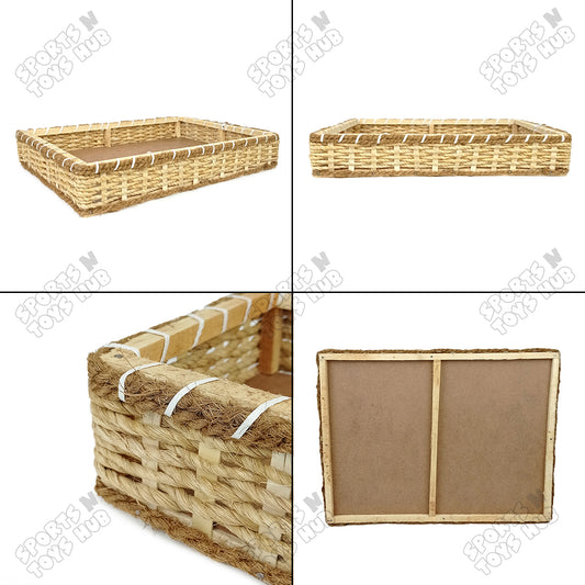 Set Of 5 - Jute Rope Knitted Rectangle Shape Wooden Basket