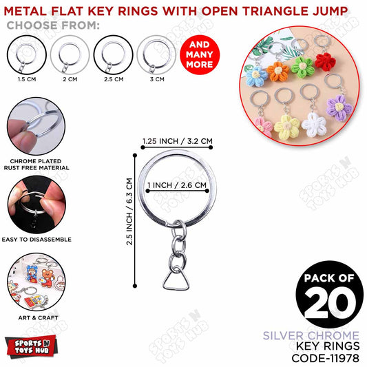 Silver Chrome Flat Key Rings with Triangle Jump Ring – Heavy Duty Metal Split Keychain Rings for DIY Crafts, Art Projects, Jewelry Making, Keychain Making, Bag Charms & Handmade Accessories