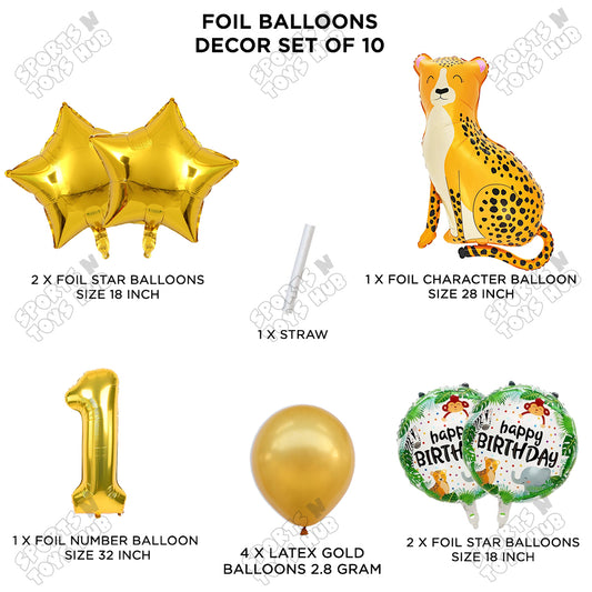 Jungle Safari Leopard Pack Of 10 Foil Balloon Set