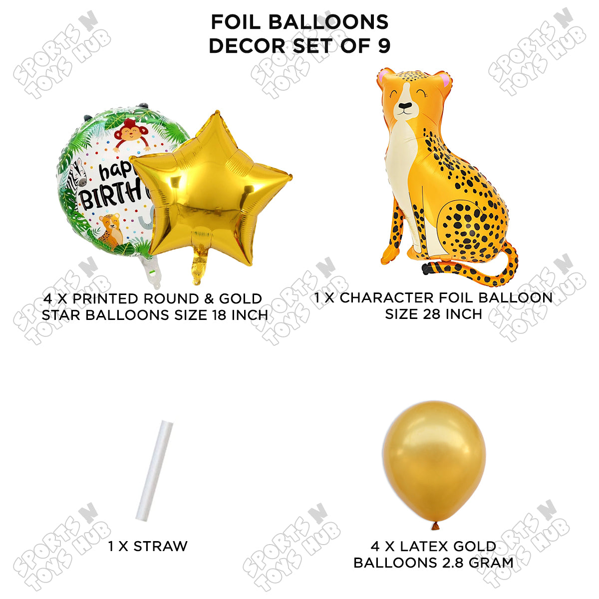 Jungle Safari Leopard Pack Of 9 Foil Balloon Set