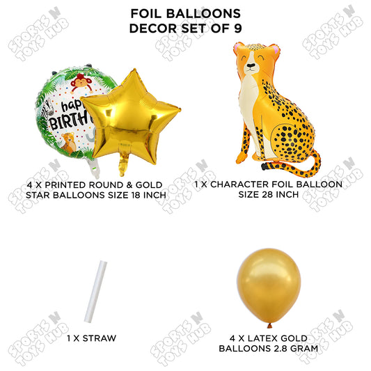 Jungle Safari Leopard Pack Of 9 Foil Balloon Set