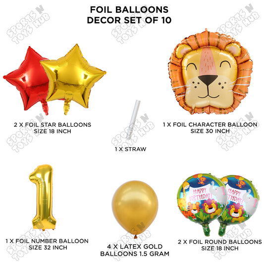 Jungle Safari Lion Pack Of 10 Foil Balloon Set