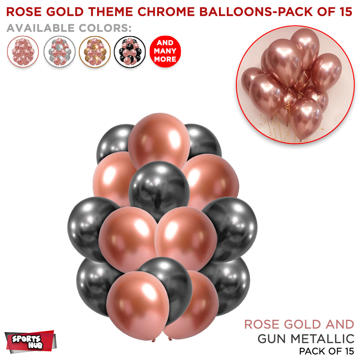 10 Inch 1.8 Gram Chrome Latex Round Balloons - 15 Pcs