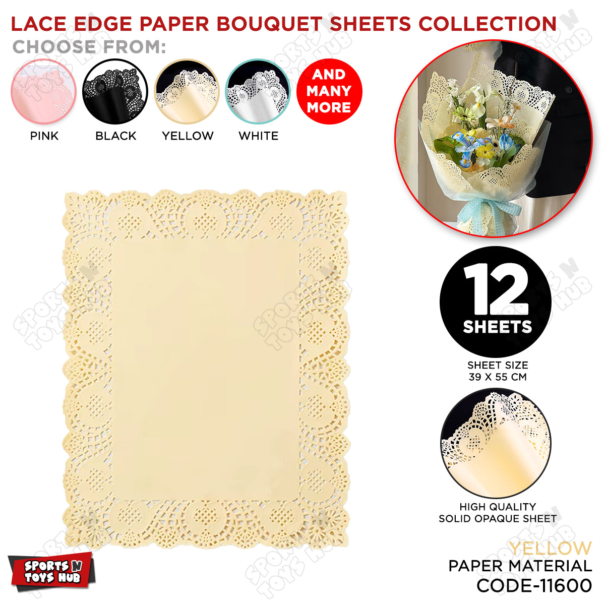 Lace Edge Paper Bouquet Wrapping Sheets - Pack of 12