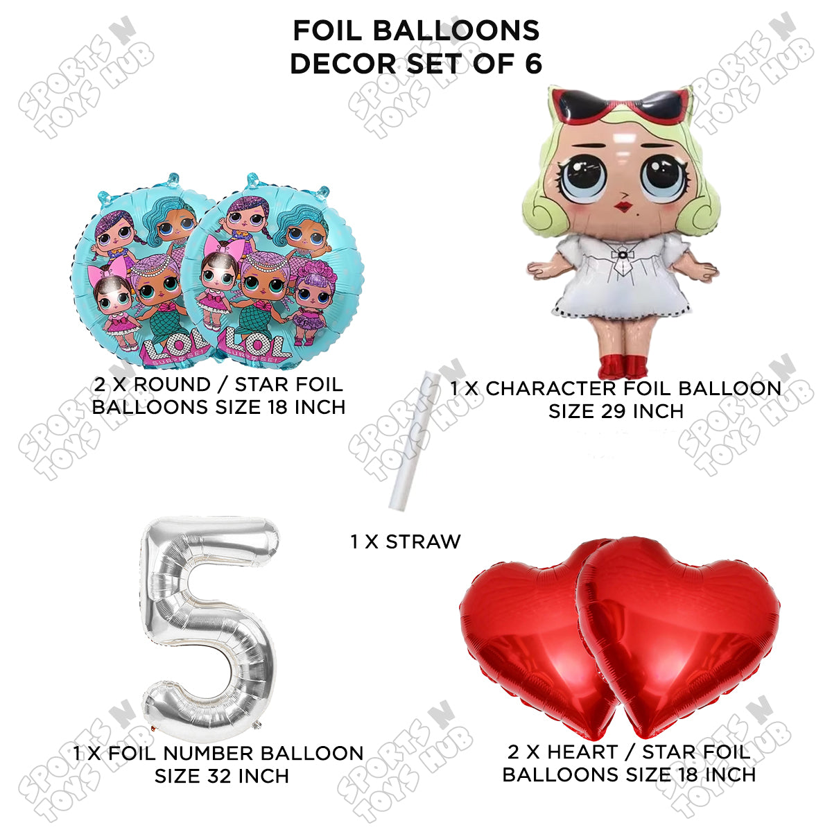 L.0.L Leading Baby Foil Balloon Set With Number Collection - Pack Of 6