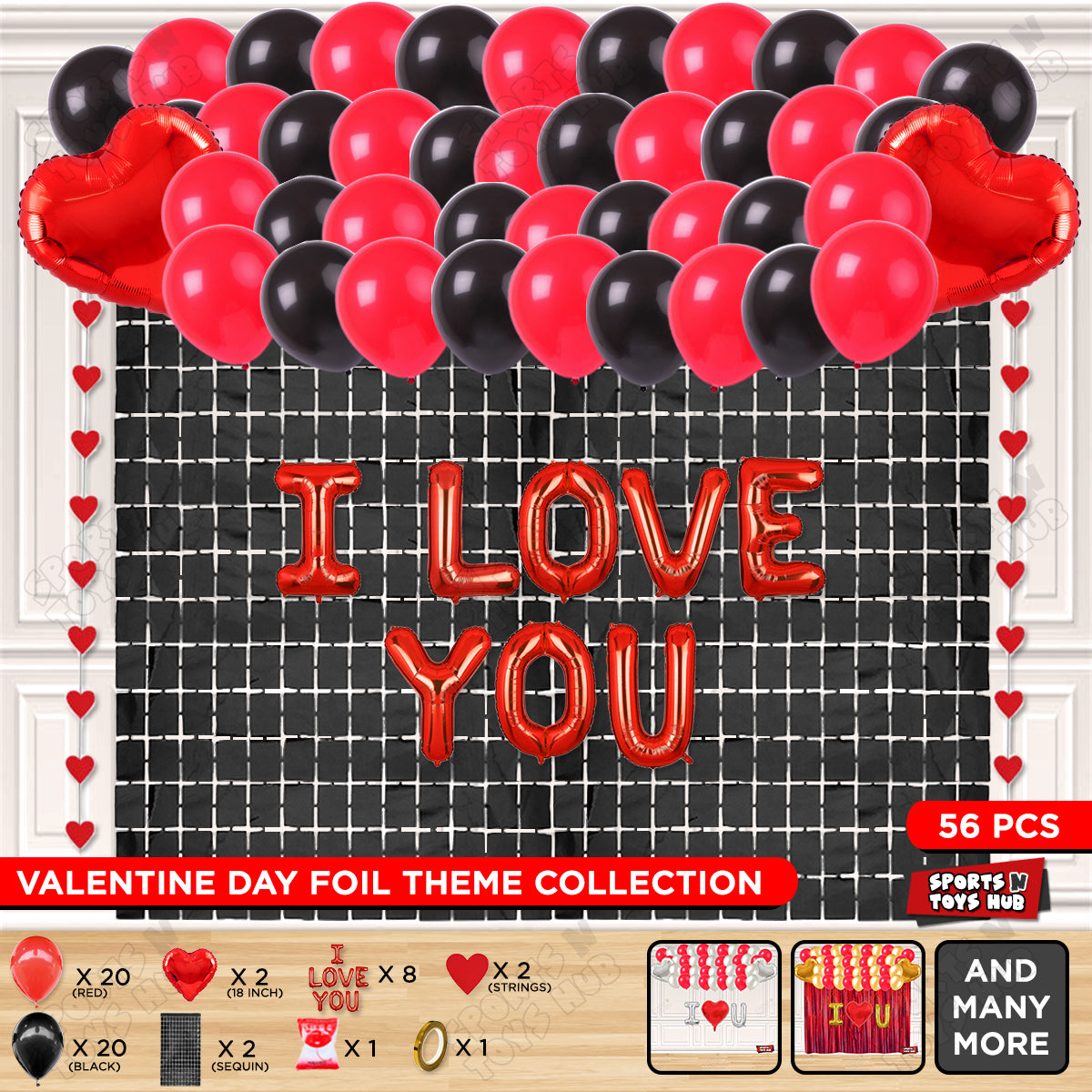 I Love You Foil Letter Garland Rectangle Curtain Theme Collection