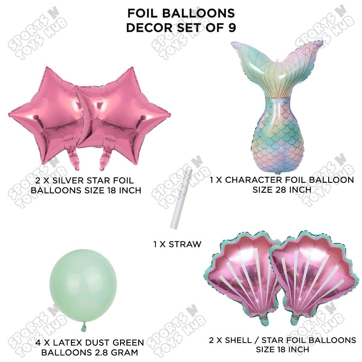Mermaid Tail Foil Balloon Decoration Set Pack of 9 – Premium Under the Sea Birthday Party Balloons for Girls, Baby Shower, Photo Booth & Event Decor