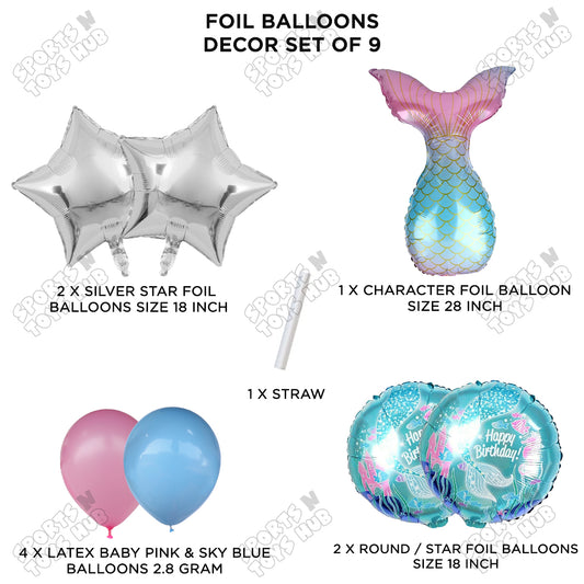 Mer-maid Tail Foil Balloon Pack Of 9 Set