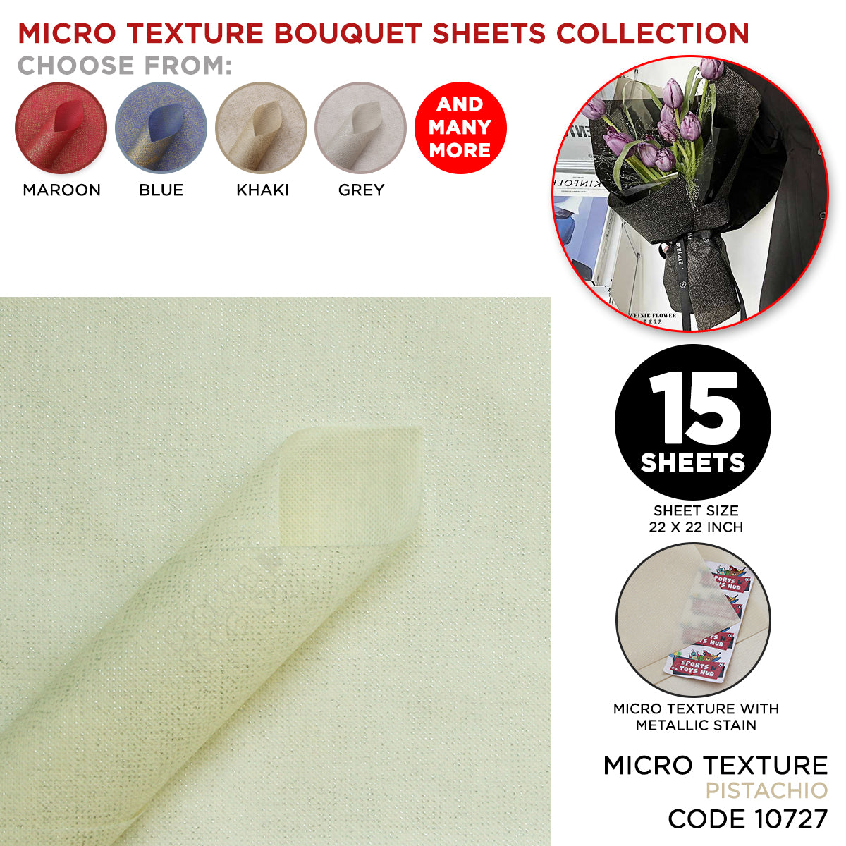 Micro Check Texture with Glitter Translucent Korean Bouquet Paper - Pack of 15