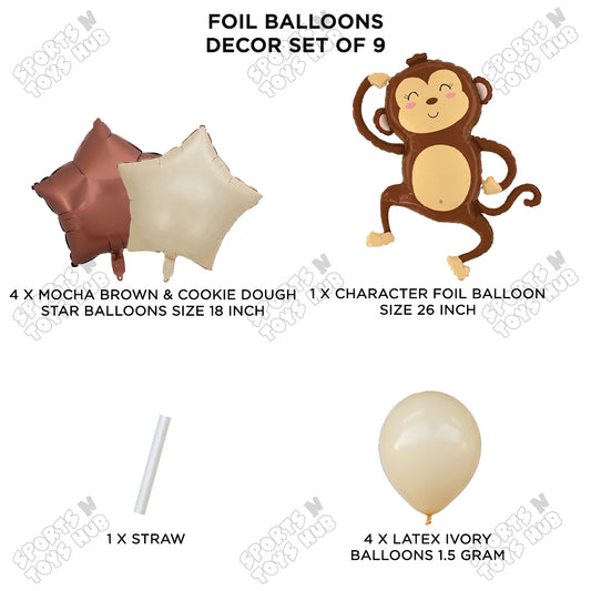 Jungle Safari Monkey Pack Of 9 Foil Balloon Set