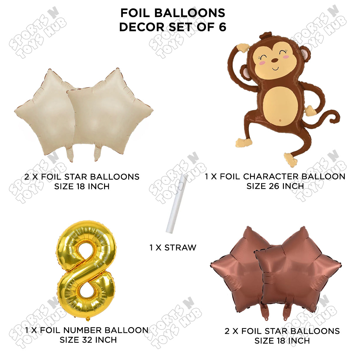 Jungle Safari Monkey Pack Of 6 Foil Balloon Set