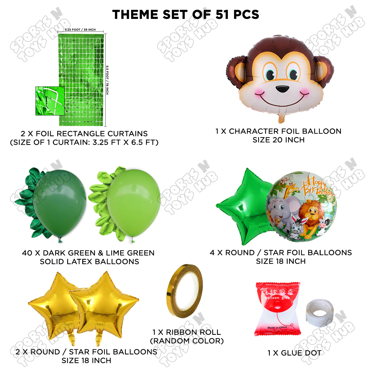 Jungle Safari Monkey Face Foil Balloon Set Theme