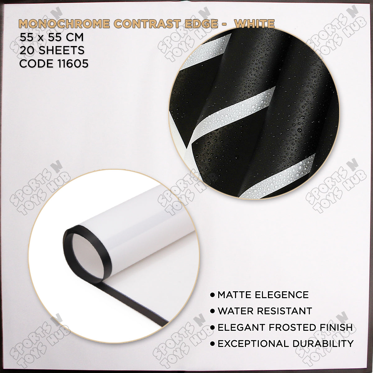 Monochrome Contrast Edge - Mix Color 20 Sheet Pack - Flower Wrapping Sheets