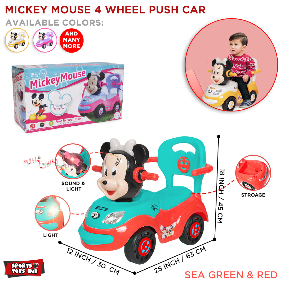 Mickey Mouse 4 Wheel Push Car