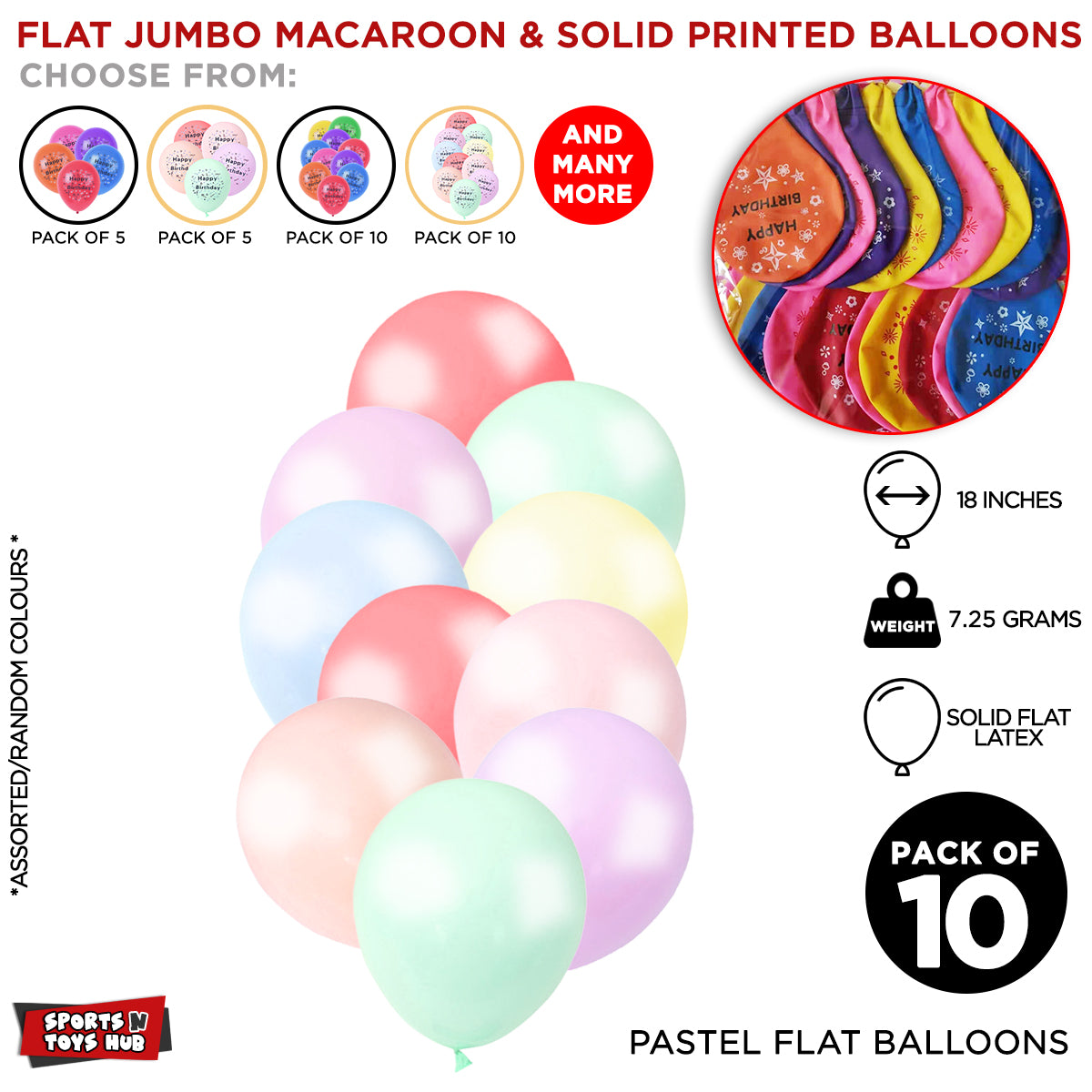 18 Inch Macaron / Pastel Latex Flat Balloon
