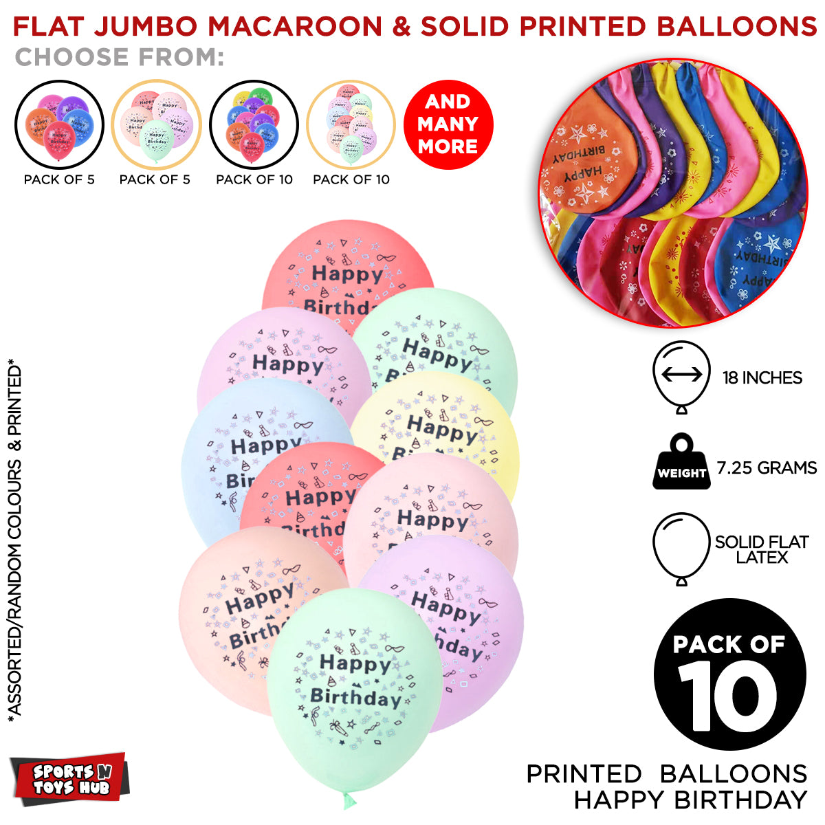 18 Inch Printed Happy Birthday Macaron Latex Flat Balloon