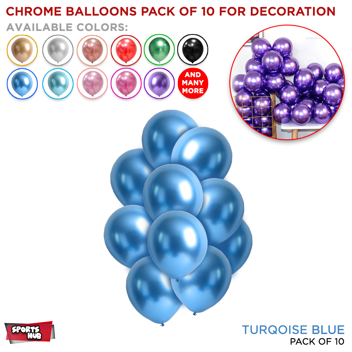 10 Inch 1.8 Gram Chrome Latex Round Balloons - 10 Pcs