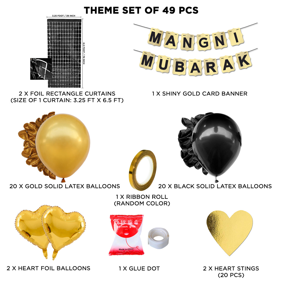 Mangni Mubarak Shinny Gold Card Banner Theme With Rectangle Curtain