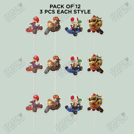 Super Mario Cartoon Game Characters Cup Cake Topper - 12 Pcs