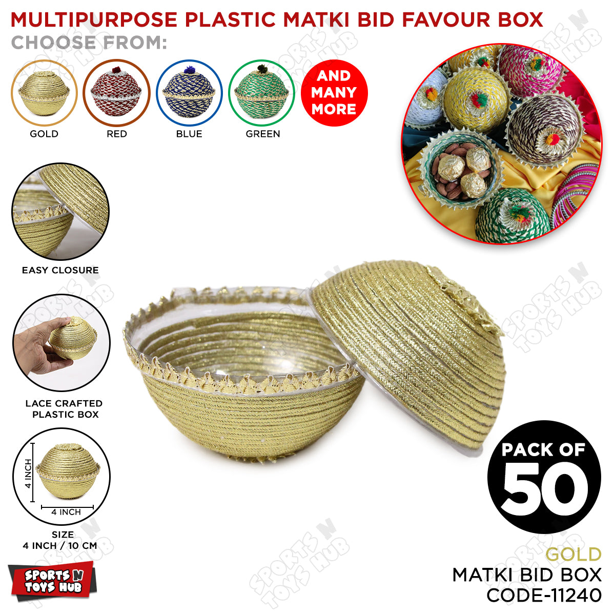 Zari Lace Crafted Plastic Matki Nikkah Bid Favor Boxes