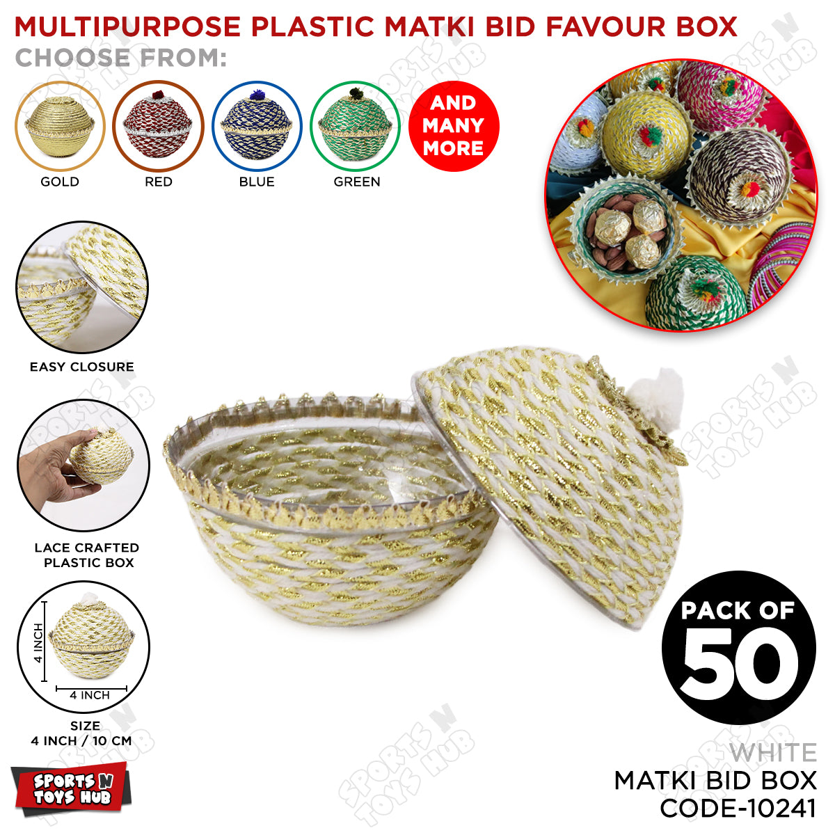Lace Crafted Plastic Matki Favor Boxes for Nikkah Bid