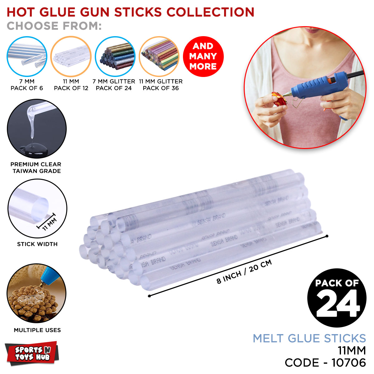 Hot Melt Glue Gun Sticks – Clear Adhesive for Arts n Craft, DIY & Quick Fixes