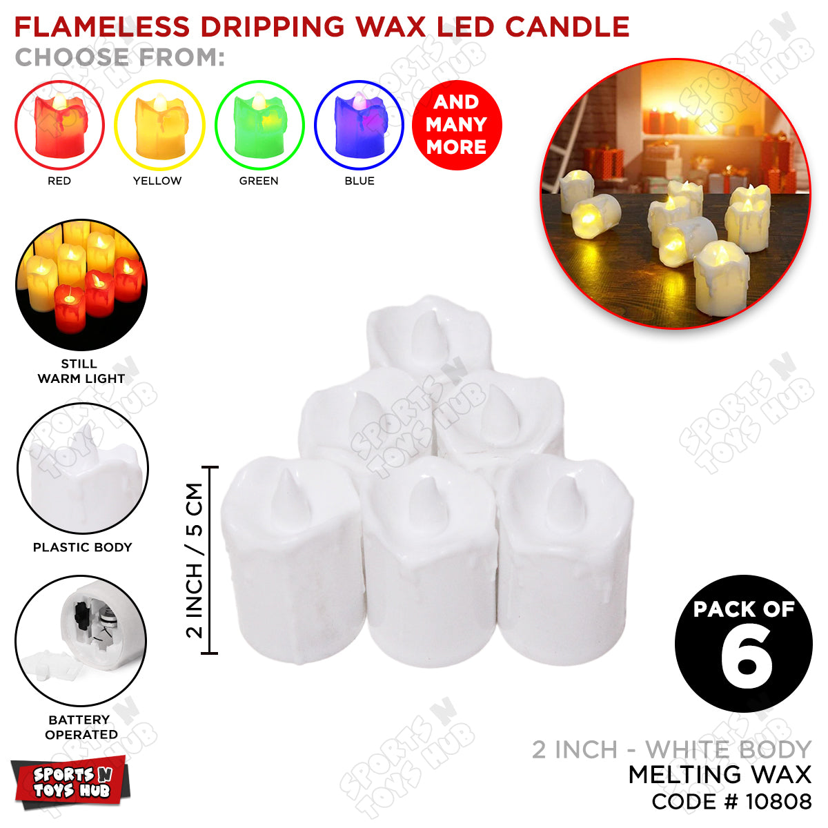 Flameless Dripping Wax LED Candle - 6 Pcs