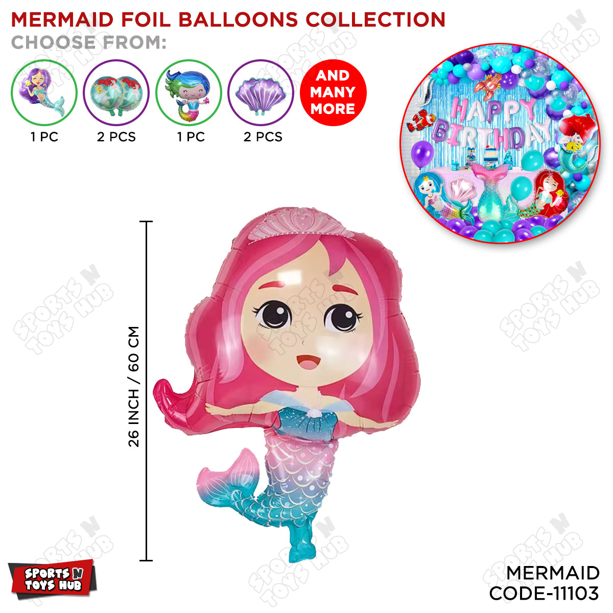26 Inch Merm@id Foil Balloon Collection