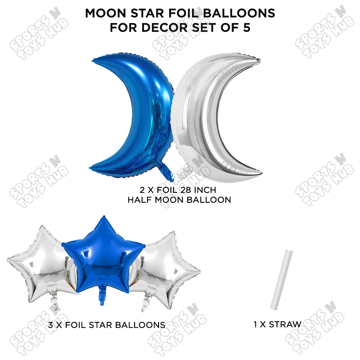 Moon Star Foil Balloon Set - Blue & Silver