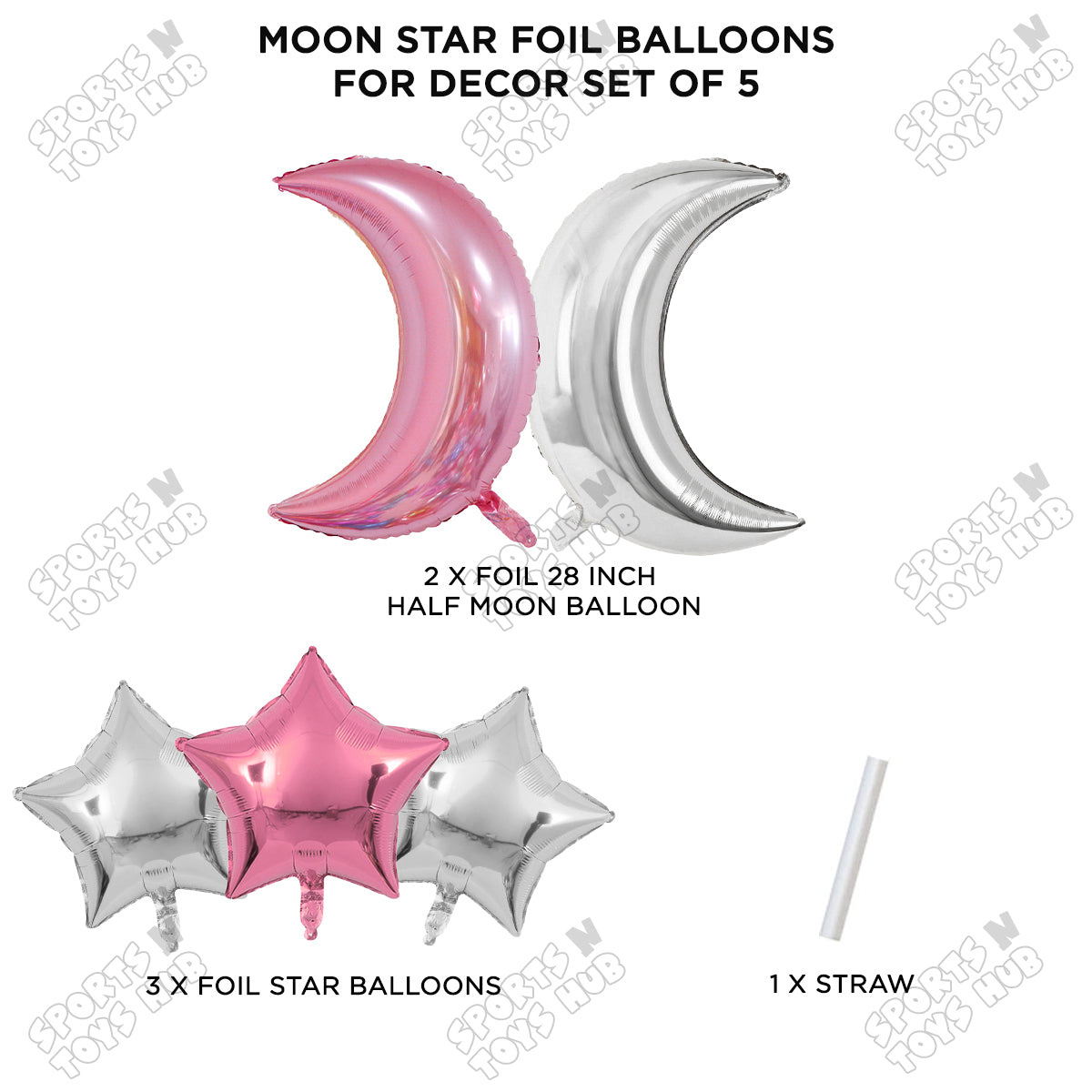 Moon Star Foil Balloon Set - Pink & Silver