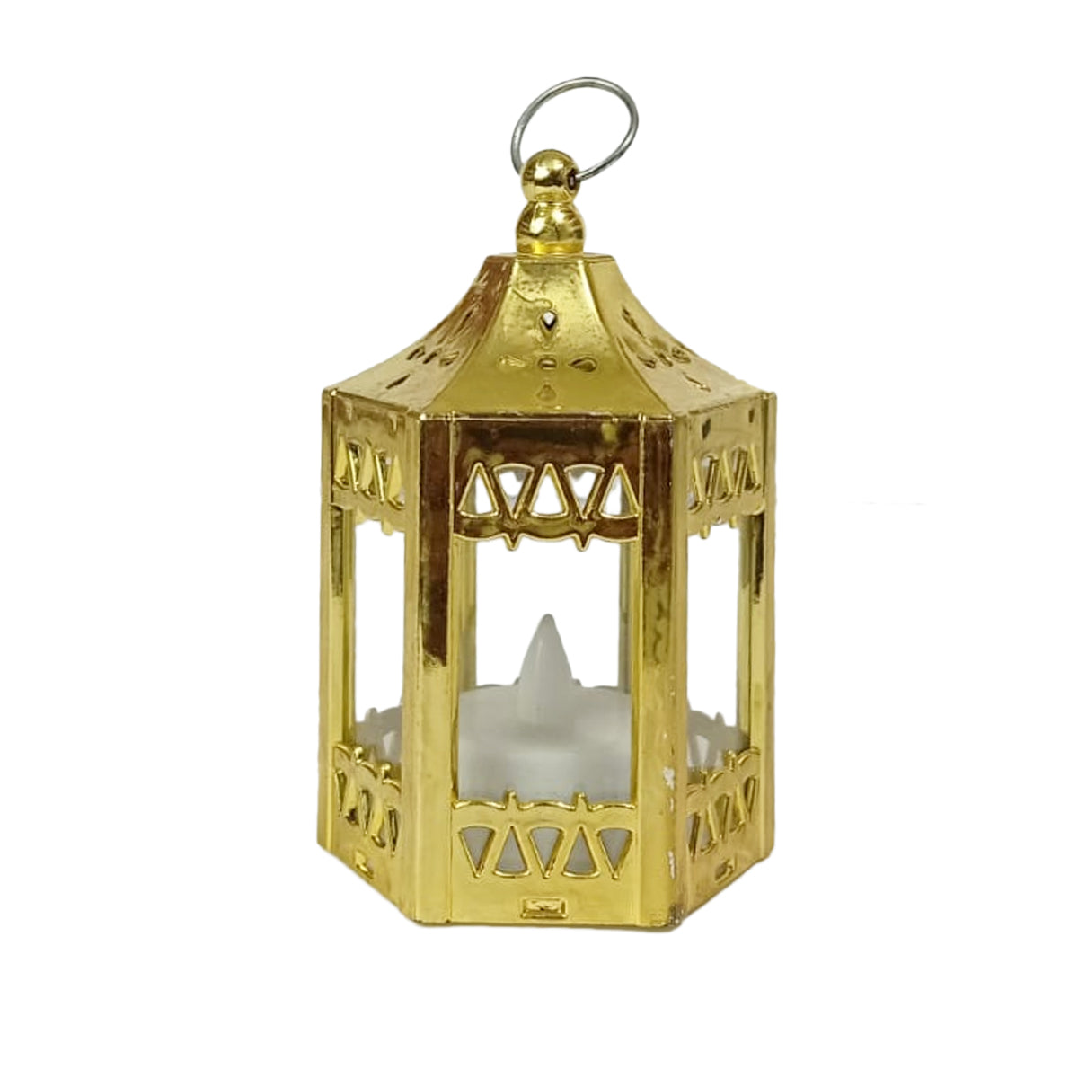 Crescent Moon Style Table Stand With Hanging Hexagon Lantern