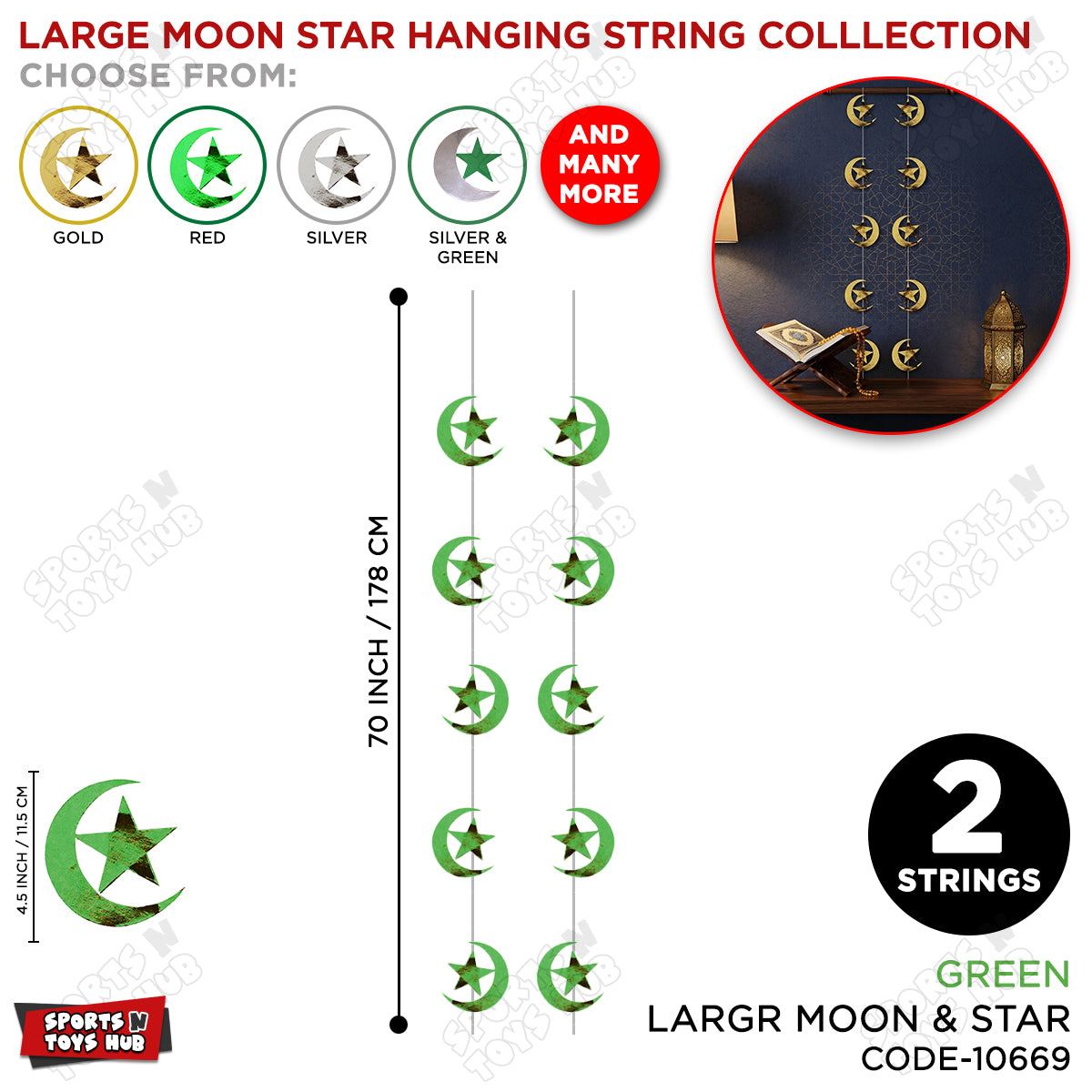 Moon & Star Shape Large Hanging Strings - Pack Of 2