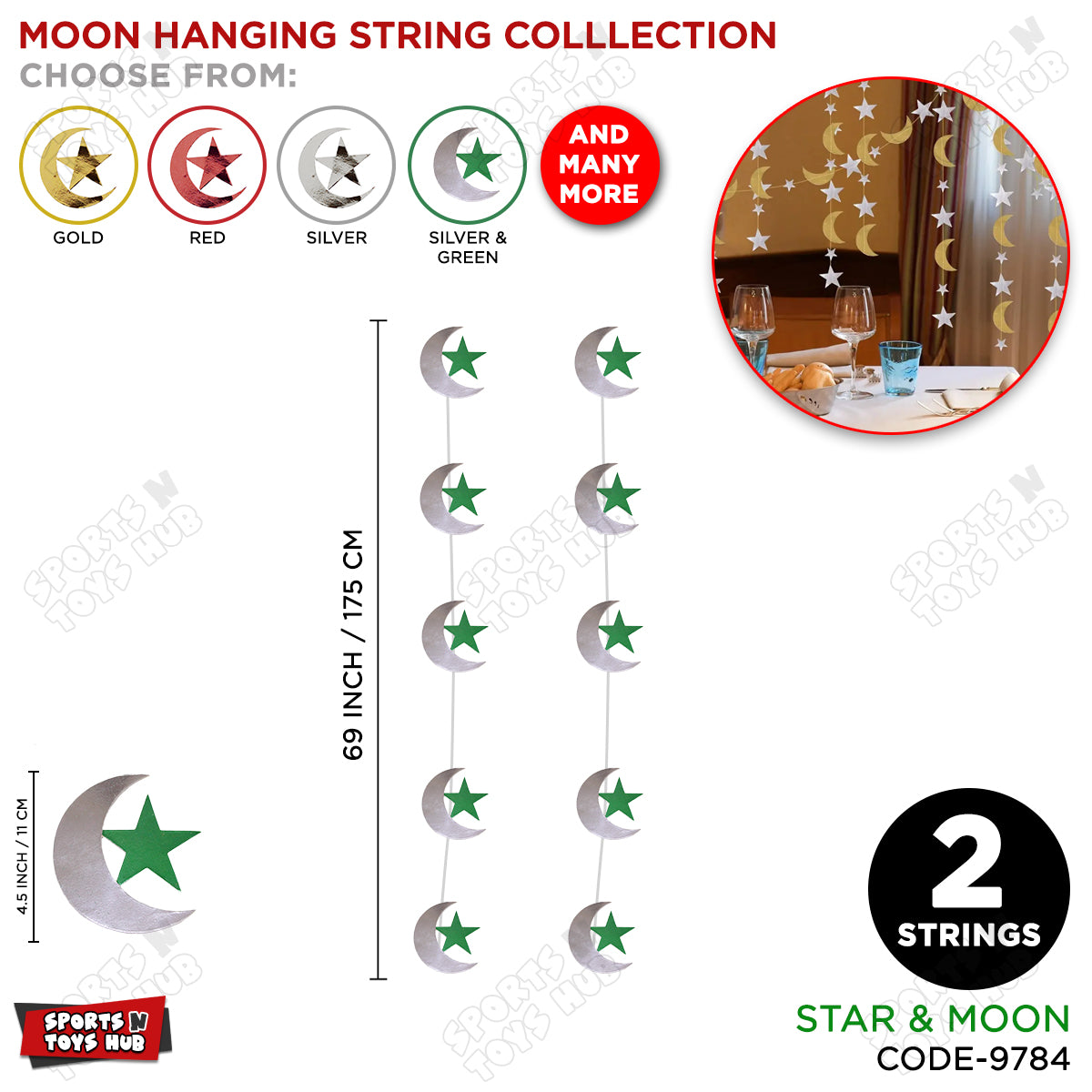 Moon & Star Shape Large Hanging Strings - Pack Of 2