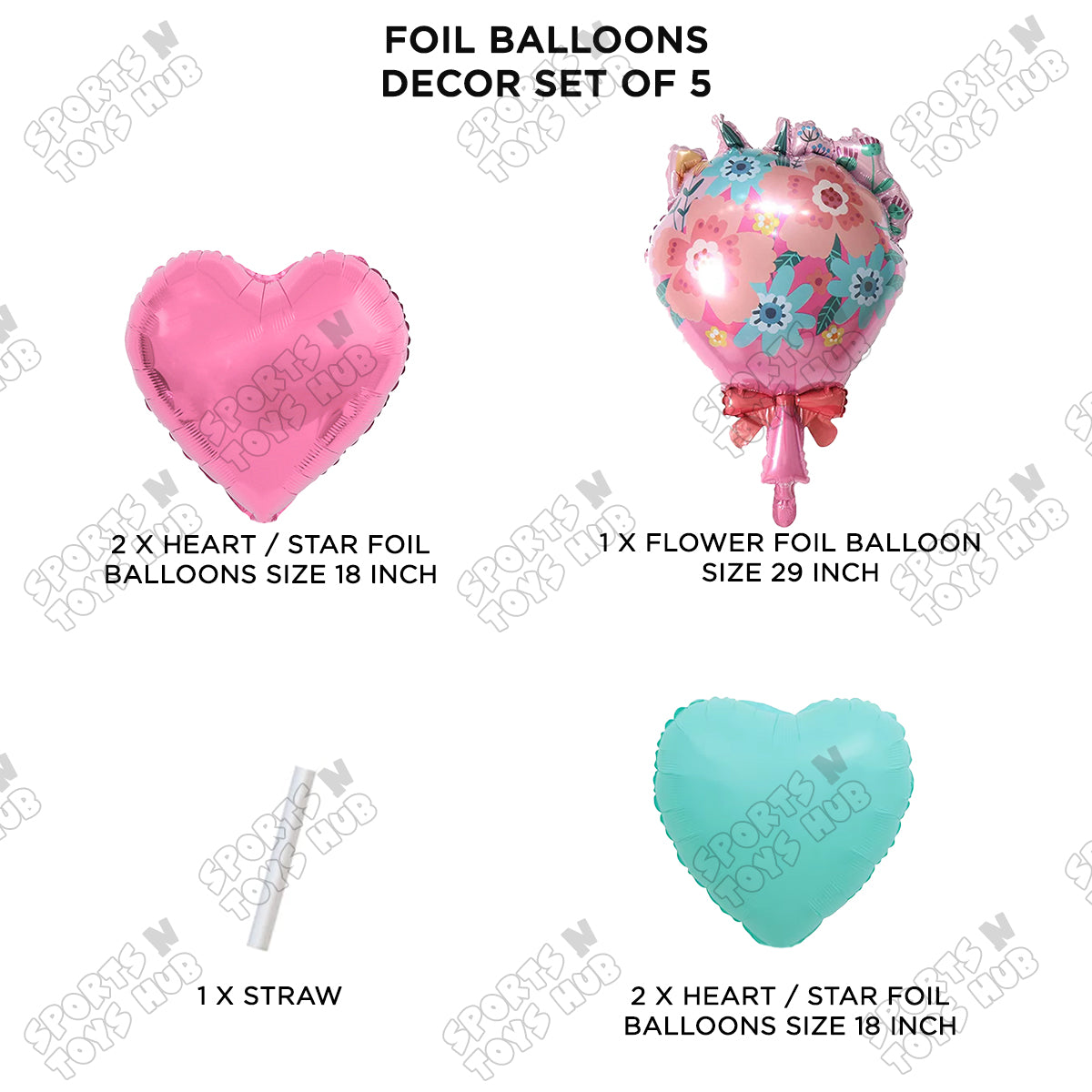 Happy Mothers Day With Flower Bouquet Pink & Teal Blue Color Foil Balloon Set