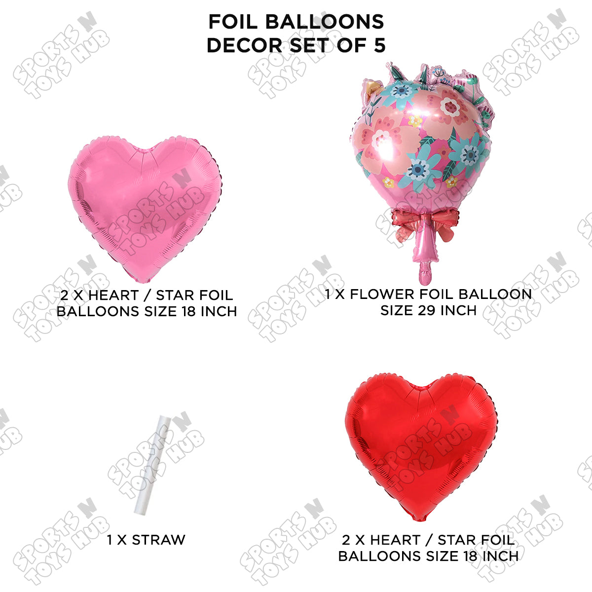 Happy Mothers Day With Flower Bouquet Pink & Red Color Foil Balloon Set