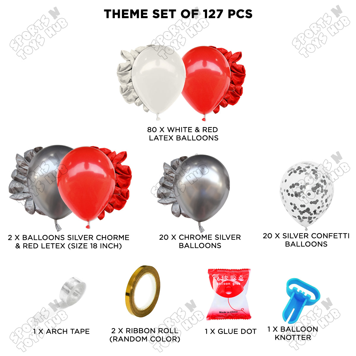 Red, White & Silver Chrome Balloon Arch Garland Kit with Silver Confetti Balloons – 127 Pcs DIY Birthday Party Decorations for Kids, Boys & Girls, Baby Shower, Farm Animal Theme, Balloon Arch Kit & Event Party Supplies