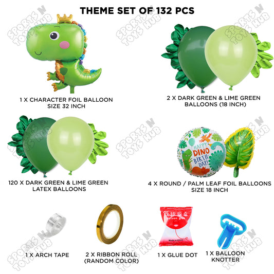Dark Green & Lime Green Color Balloon Arch Garland Theme Kit with Jumbo Happy Dinosaur Green Foil Balloon Set – 132 Pcs for Dinosaur Birthday, Kids Party, Baby Shower & Jungle Safari Decorations