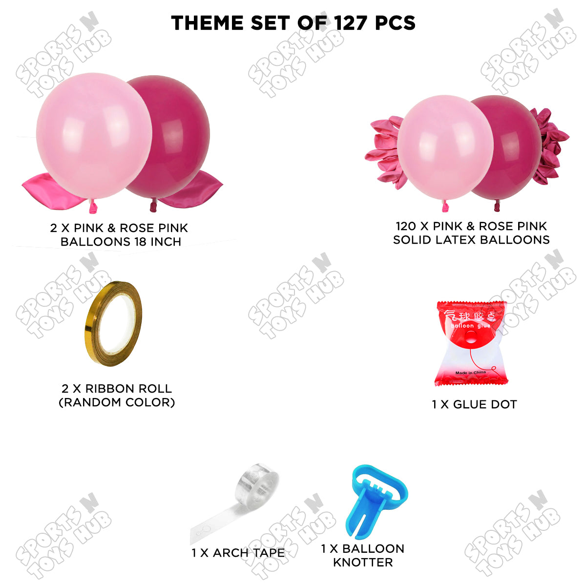 Baby Girl Character Theme Pink & Rose Pink Color Latex Balloon Set Arch Kit – Pack of 127 | Baby Shower Balloon Garland