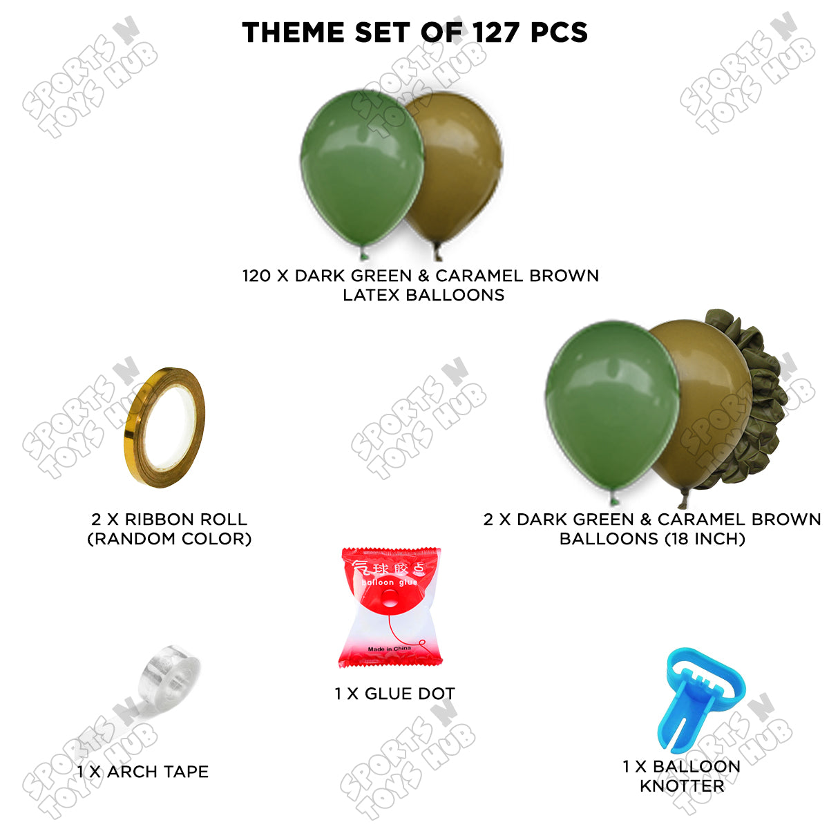 Natural Green & Caramel Balloon Arch Garland Kit – 127 PCS Organic Balloon Decoration Set with Arch Tape, Ribbon & Glue Dots for Birthday Party, Jungle Safari & Event Backdrop Decor