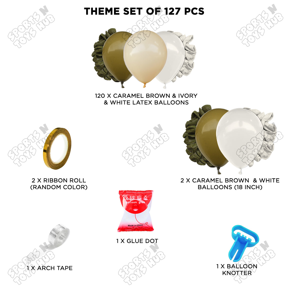 127 PCS Neutral Balloon Arch Garland Kit – Caramel Brown, Ivory & White Balloons with Arch Tape, Ribbon, Glue Dot | Elegant Birthday & Event Backdrop Decoration