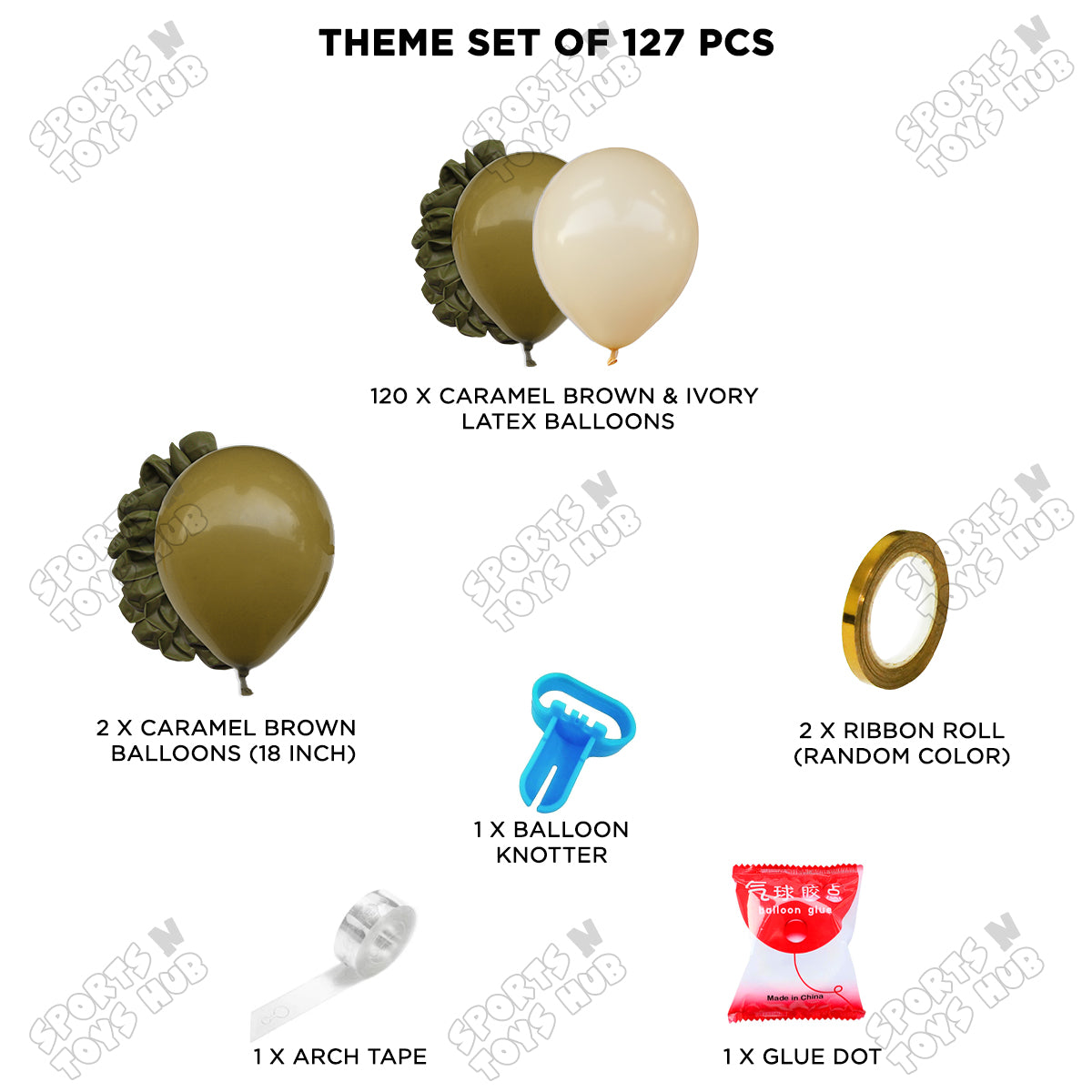 Caramel Brown & Ivory Balloon Arch Garland Kit – 127 PCS with 18 Inch Balloons, Arch Tape, Ribbon, Knotter & Glue Dots for Baby Shower, Birthday & Party Decorations