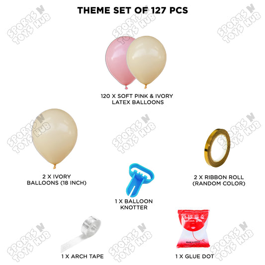 Soft Pink & Ivory Balloon Arch Garland Kit – 127 PCS Balloon Decoration Set with 18 Inch Balloons, Arch Tape, Ribbon, Balloon Knotter & Glue Dots for Baby Shower, Birthday, Bridal Shower, Wedding, Gender Reveal & Party Decorations