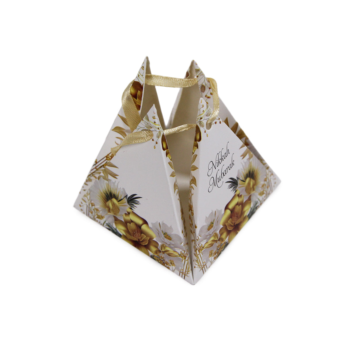 Floral Pyramid Favor Qabool Hai Gold Printed Flower Bid Box