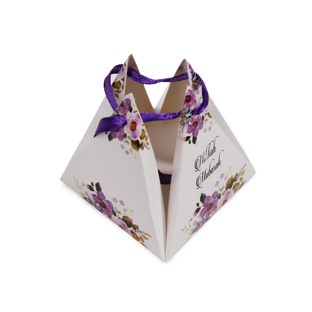 Floral Pyramid Favor Nikkah Purple Printed Flower Bid Box
