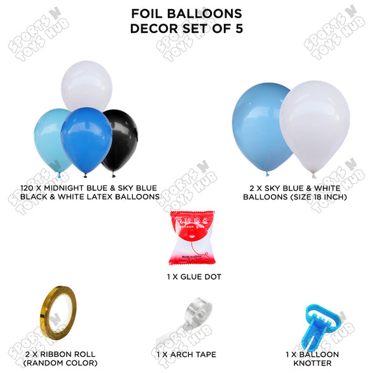 Midnight Blue, Sky Blue, Black. White Arch Latex Balloon Garland Theme