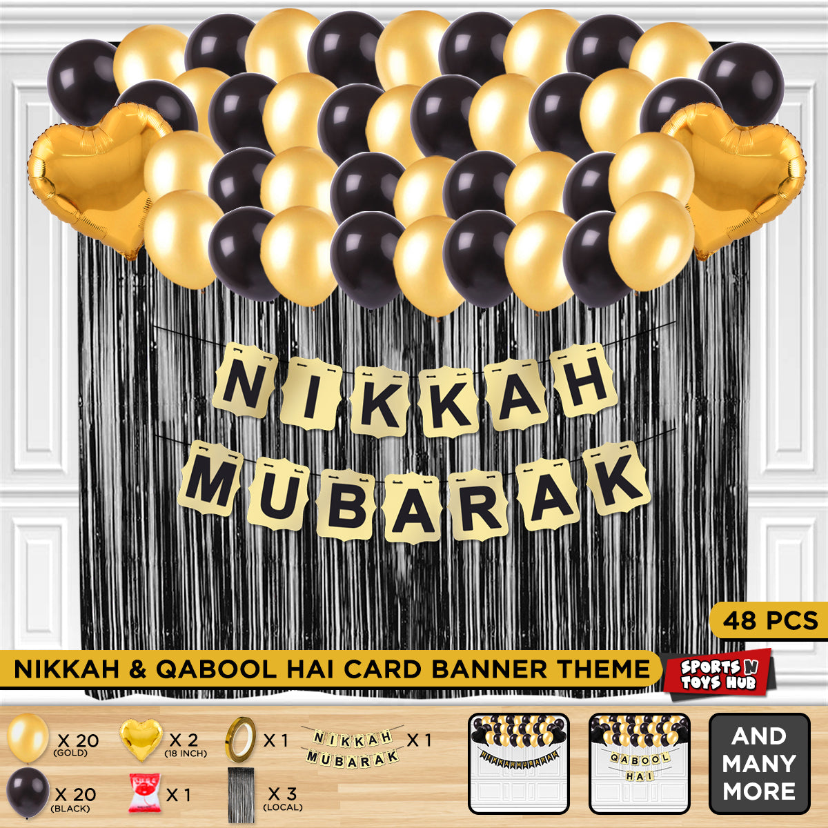 Nikkah Mubarak Shinny Card Banner Theme With Curtain