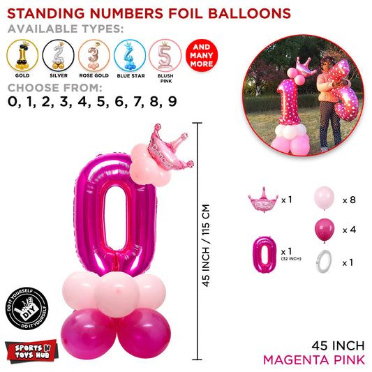 Pink Crown Number Foil Standing Balloon Collection