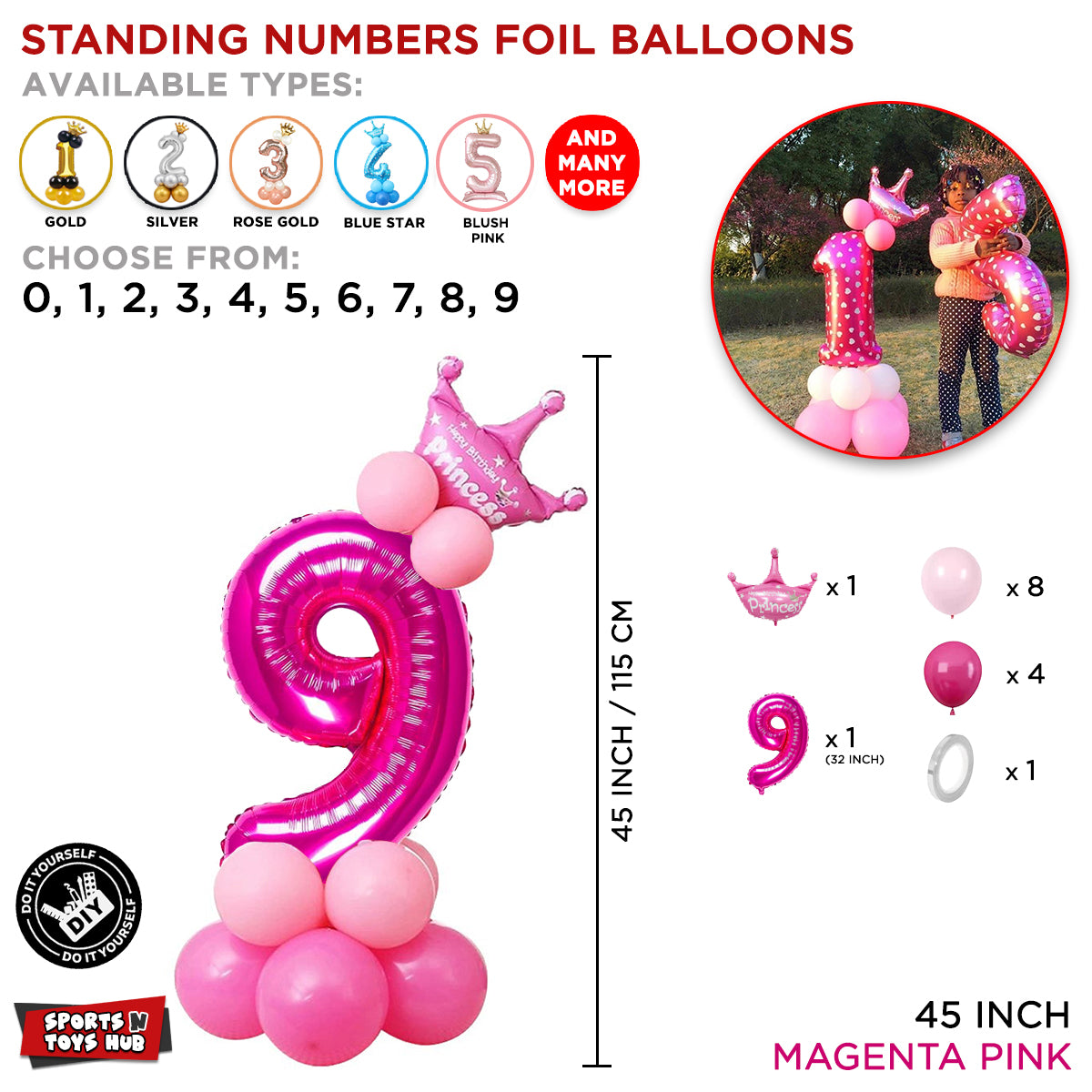 Pink Crown Number Foil Standing Balloon Collection