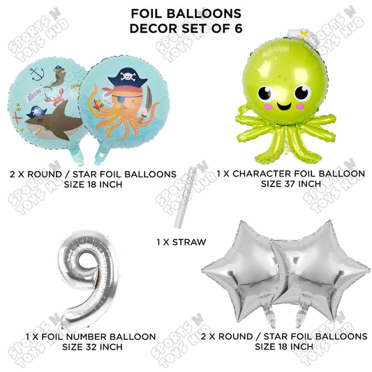 Octopus Foil Balloon Pack Of 6 Set With 32 Inch Foil Number Balloons