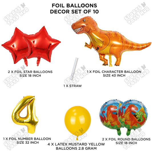 Jumbo T-Rex Orange Dino Foil Balloon Pack Of 10 Set With 32 Inch Foil Number Balloons
